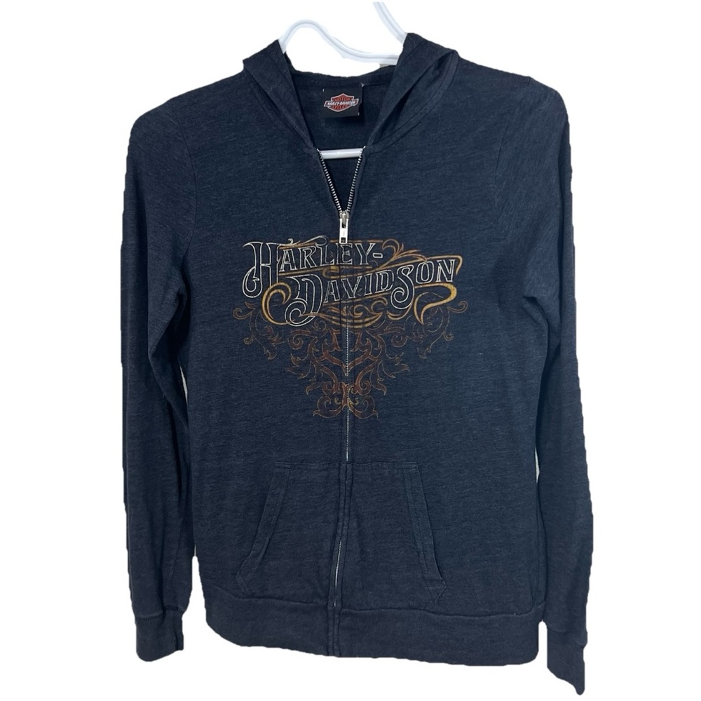 Harley Davidson Vintage Y2K Women’s Small Medium Thin Knit Zip Up Hoodie Grey